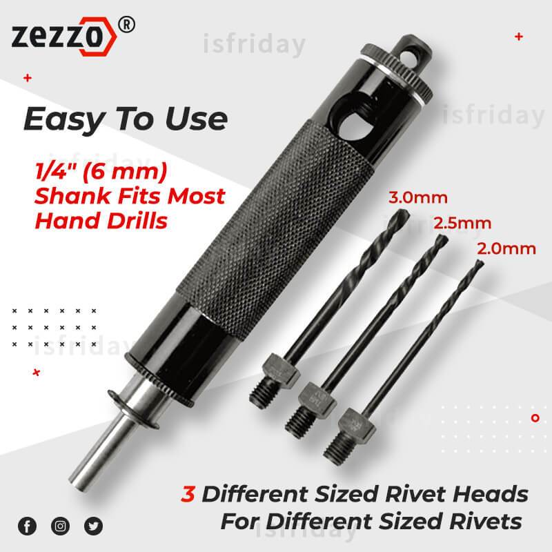 Zezzo Automatic Riveting Tools Set With 3 Rivet Heads 2.0MM 2.5MM 3.0MM Hand Drills 1/4&quot; Shank Easy To Remove Blind Rivets