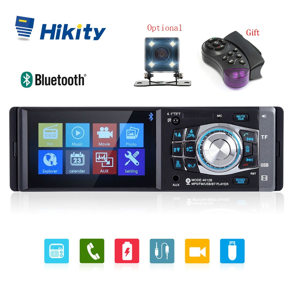 Hikity 4012B 4.1 inch 1 Din Auto Radio Auto Audio Auto Stereo FM Bluetooth Ondersteuning Achteruitrijcamera Stuurwiel afstandsbediening