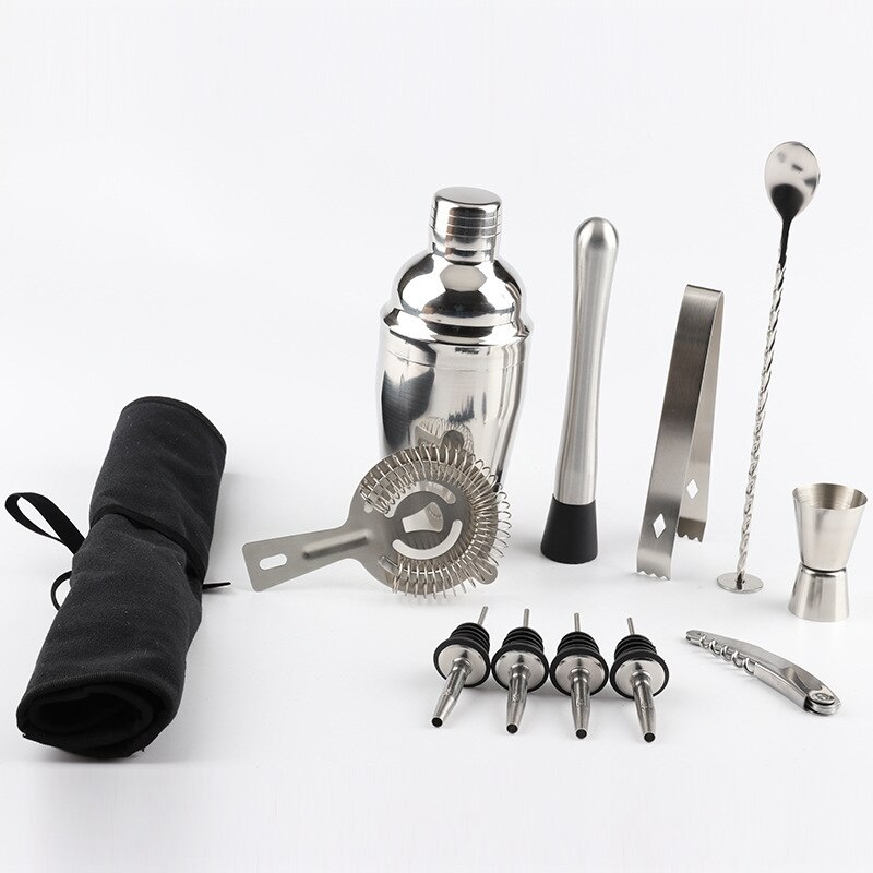 12Pcs Stainless Steel Cocktail Shaker Bar Set Bartender Kit Wine Martini Mixer Boston Shaker for Party Bar Tool Bartenders Roll