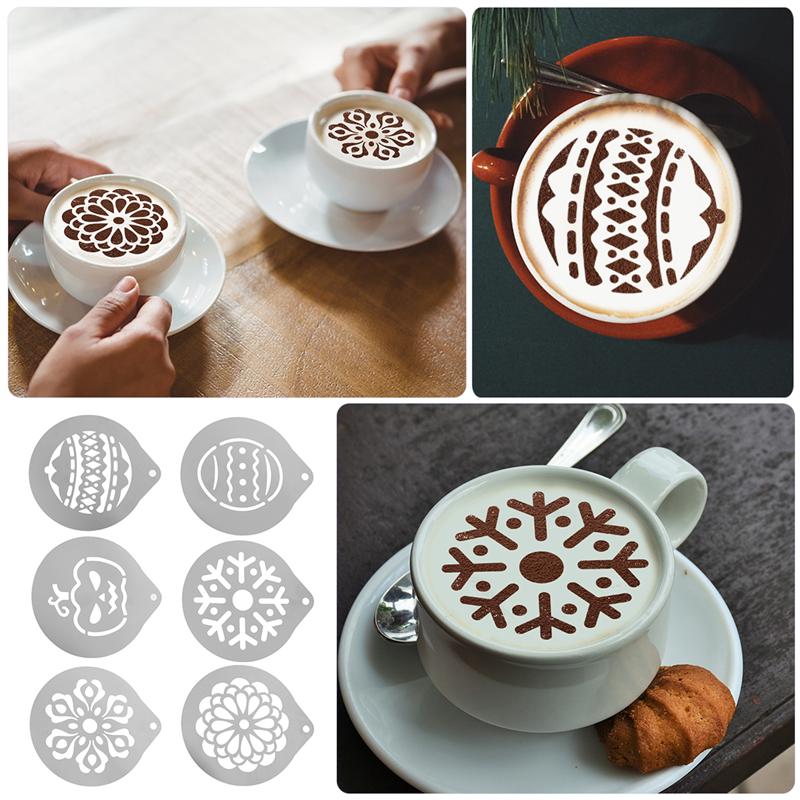 6 stücke Kaffee Schablonen Edelstahl DIY Cappuccino Latte Milch Kunst Vorlage Druck Modell Coffeeware (Verschiedene Stil 5)
