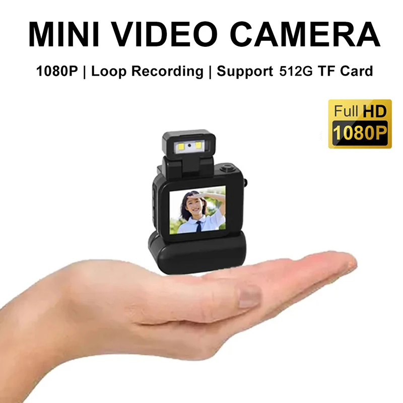 Mini-monoreflexkamera i cmos-stil med blixtlampa och batteridocka, bärbar videoinspelare  dv 1080p med lcd-skärm