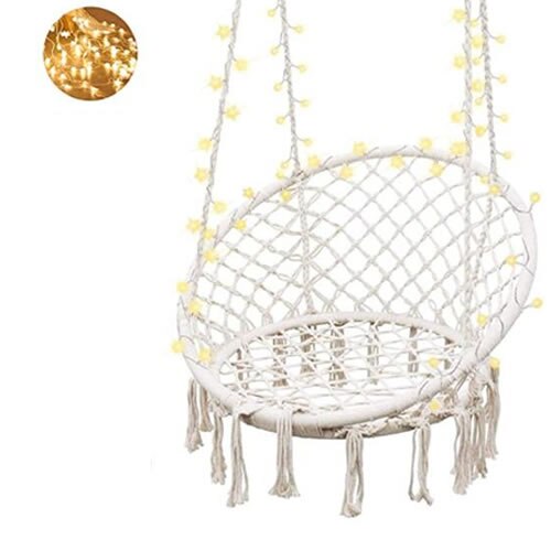 Hamac de lit-balançoire en macramé pour enfants, fait à la main, intérieur et extérieur, Beige: 02