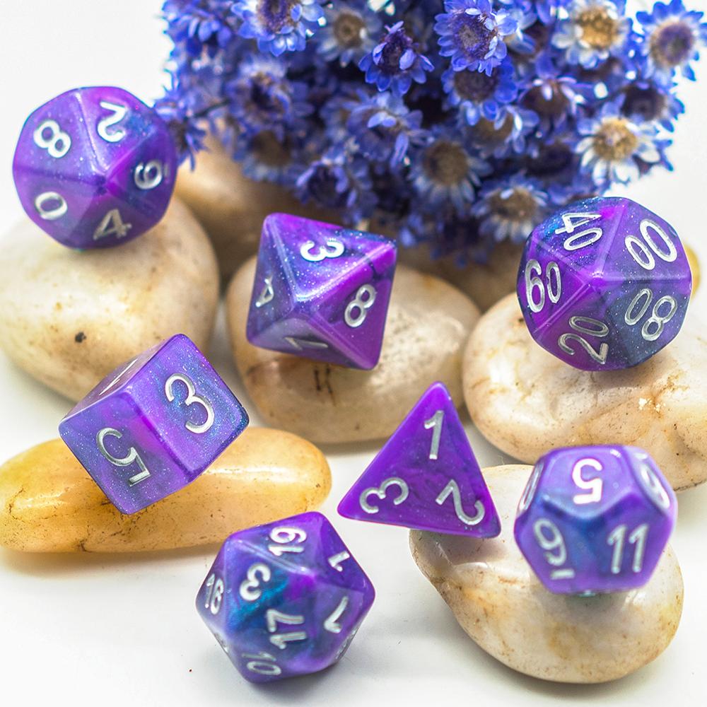 7 stk/sæt sparkle galaxy dnd terninger d&d terninger  d4 d6 d8 d10 d% d12 d20 polyedriske spil terninger sæt til bordspil mtg rpg