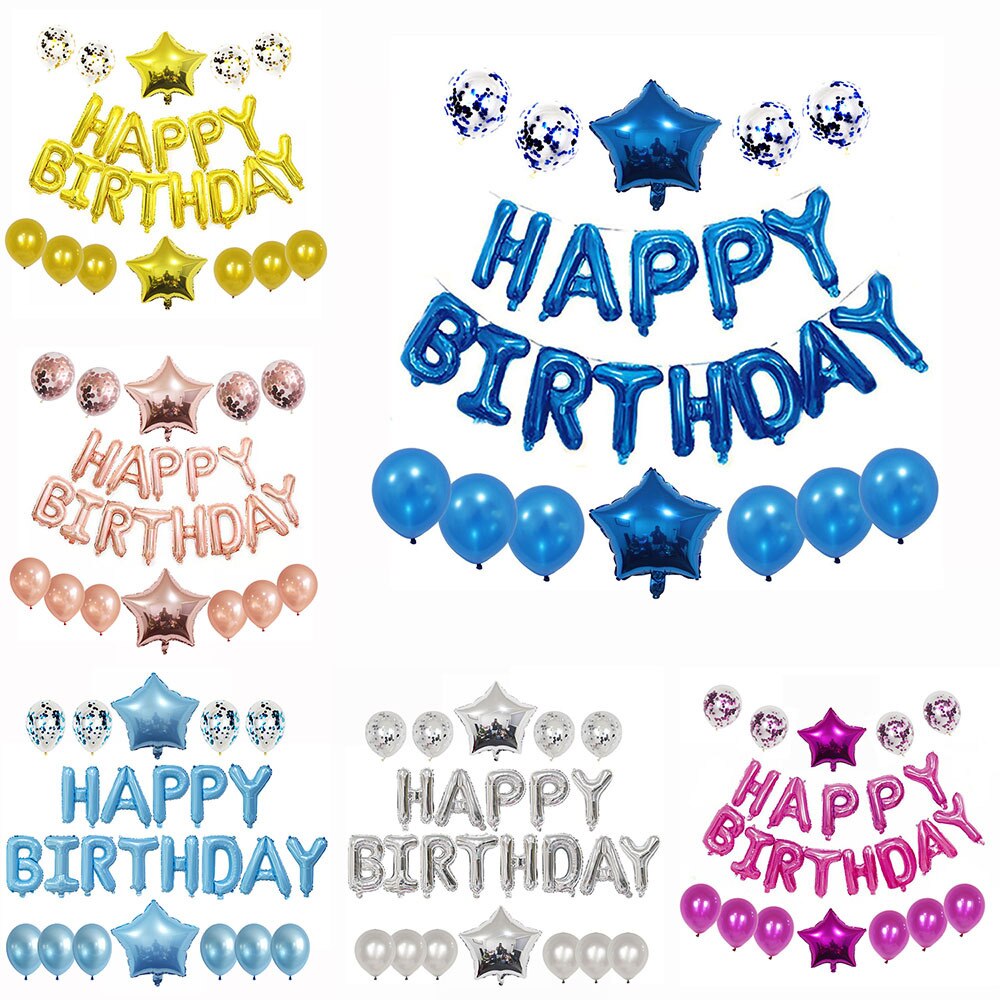 25 stk / sæt tillykke med fødselsdagen balloner dekorationer folie mylar brev banner latex konfetti kæmpe stjerne balloner til fødselsdagsfest