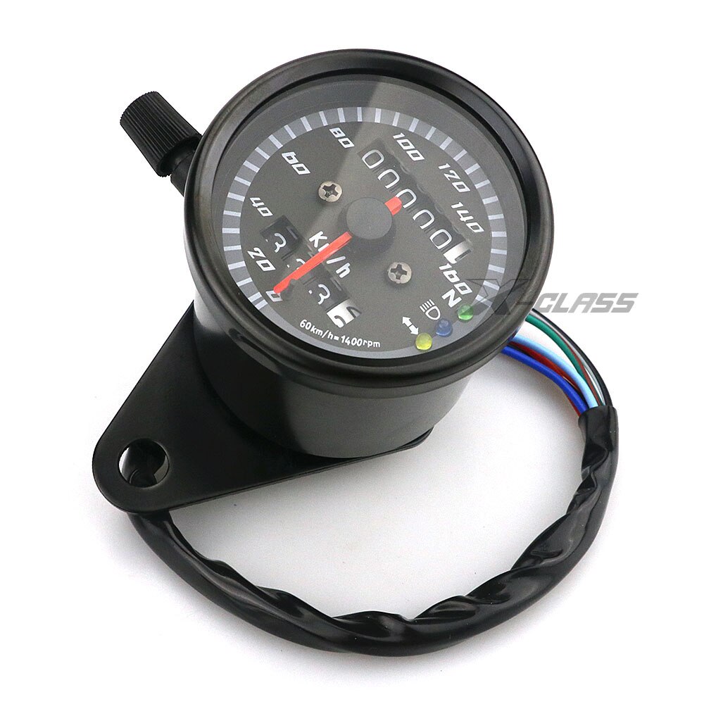 Universal Motorcycle Retro Speedometer with LED Indicator Odometer 12V Motorbike Dual Speed Meter for Harley Kawasaki Cafe Racer: Black