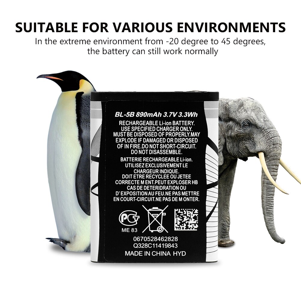 Smart Phone bl-5b li-ion phone battery 3.7v 890mah For Nokia 6021 6230 6080 6120 7260 7360 N80 N80 Internet Edition N83 N90