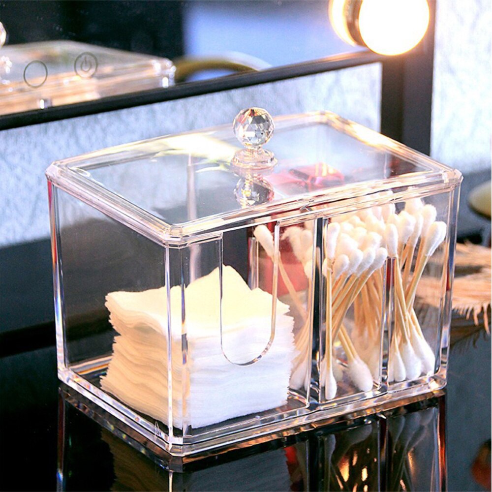 Acrylic Makeup Cotton Storage Box Transparent Cosmetics Container Clear Removal Cotton Pad Organizer