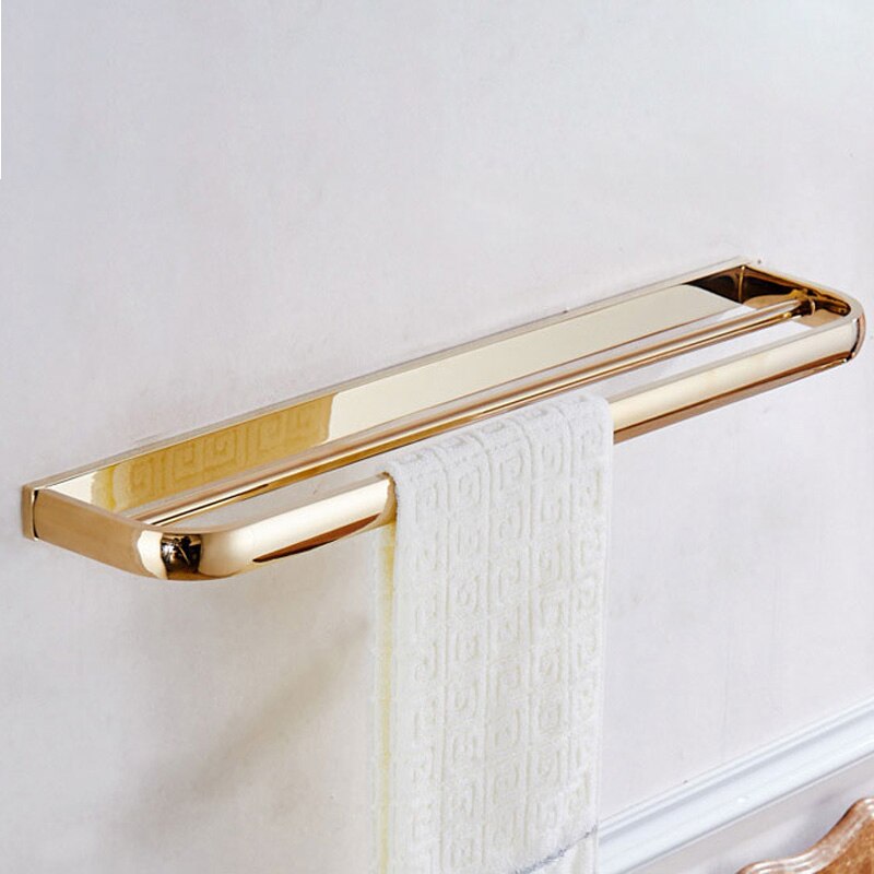 Luxe Douche Badkamer Accessoires Set, Handdoek Ring, Papier Houder, Kapstok, Wc Borstel, gepolijst Gold, Bad Hardware: 60cm Double Bar