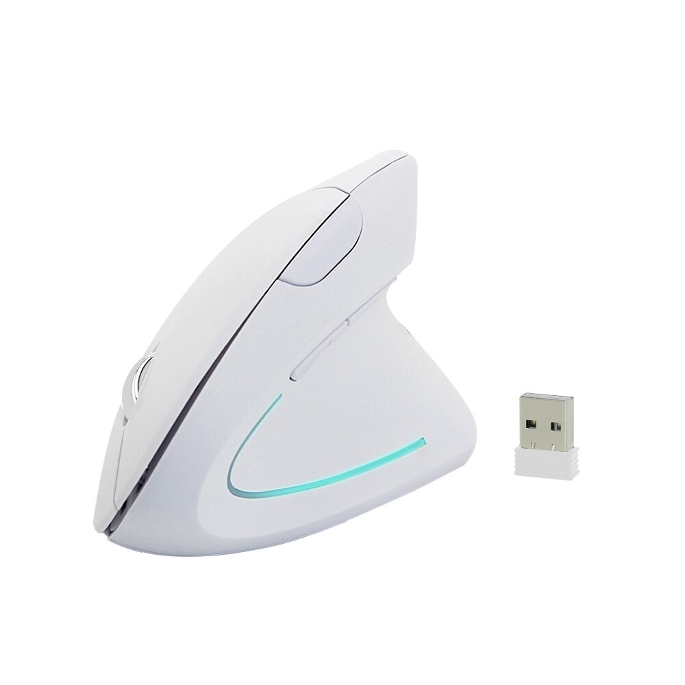 Wireless Right Hand Vertical Mouse Ergonomic Gaming Mouse 2.4G 1600 DPI USB Optical Wrist Healthy Mice Mause For PC Computer: Only White Mouse