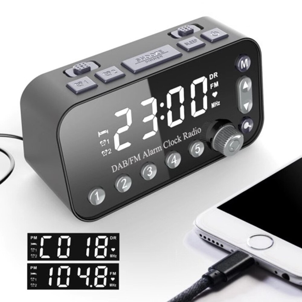 Digital Alarm Clock DAB & FM Alarm Clock Radio, Dual USB Charging Port LCD Display Backlight Volume And 3 Level Brightness