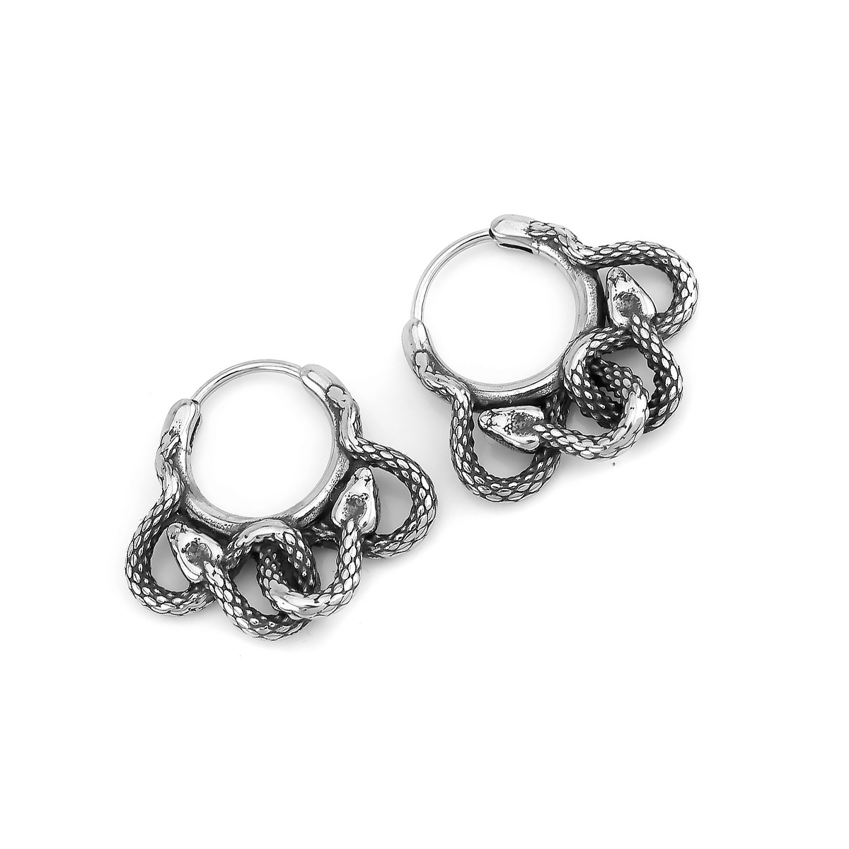Pendiente de aro de serpiente Animal Vintage para hombre, accesorios de motociclista de Hip Hop Rock de acero inoxidable, de joyería Punk de