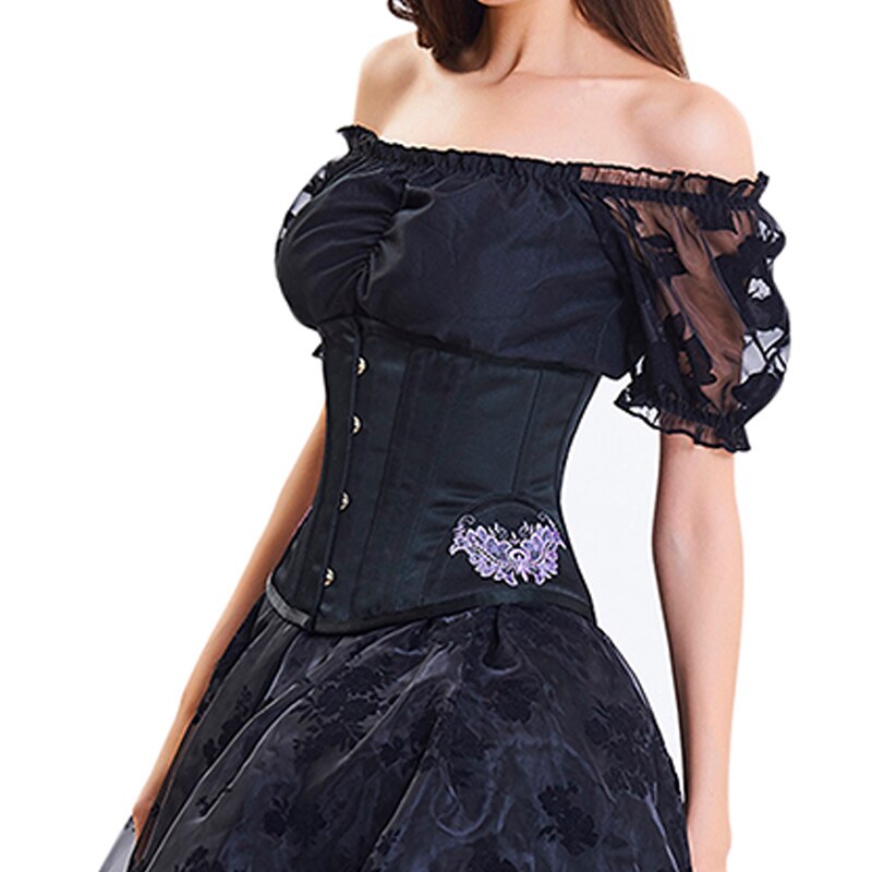 Burvogue Underbust Taille Controle 12 Stalen Botten Corset Bustiers Korte Cincher Borduren Taille Trainer Vrouwen Satijnen Corset