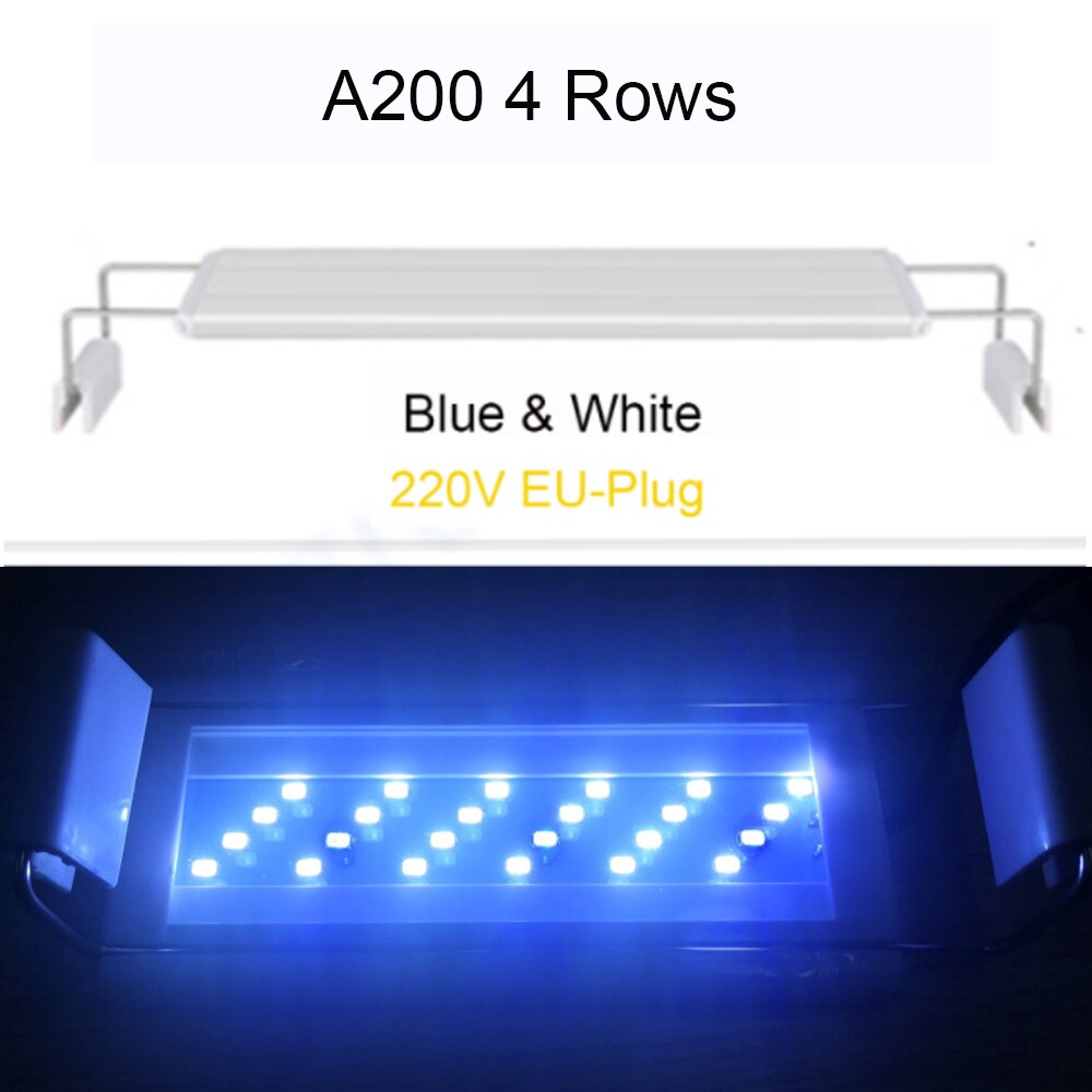 Super Slim LEDs Aquarium Lighting Aquatic Plant Light 20-70CM Extensible Waterproof Clip on Lamp For Fish Tank: A200-BW EU-Plug