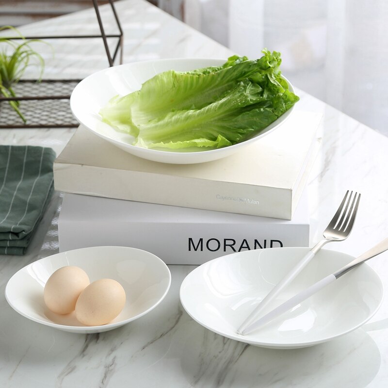 9.5 inch, plain white bone china big oval bowls, dinner catering dish for dessert / fruit serving, porcelain dinnerware