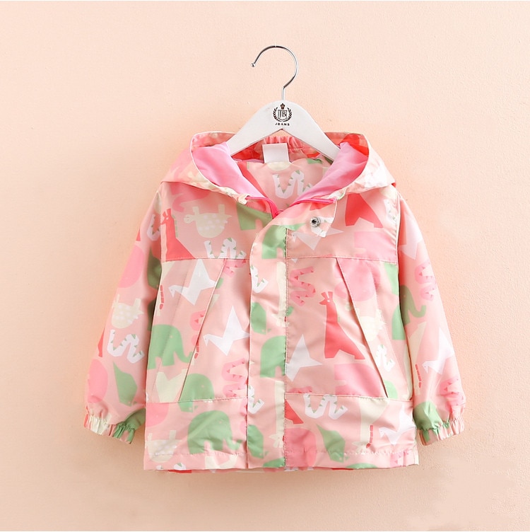 Spring Autumn Girls Windbreaker Coat Jackets Baby Kids Cartoon Printing Hooded Outwear For Baby Kids Coats Jacket Clothing