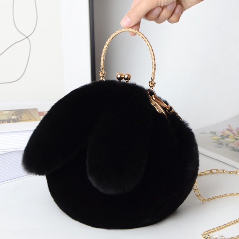 Cute Plush Rabbit Crossbody Bags for Women Korean Version Cute Purses and Handbags Girls Rabbit Ear Shoulder Messenger Bag: GRAY