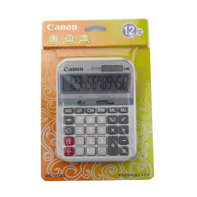 Calculadora Canon WS-1212G para oficina, Calculadora financiera, Panel Solar de Metal, ordenador mediano, 1 unidad