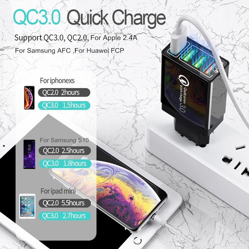 Elough 35W Quick Charge 3.0 4 Usb Charger Voor Iphone 11 7 Samsung S9 Huawei Xiaomi QC3.0 Eu Ons uk Snelle Muur Mobiele Telefoon Oplader