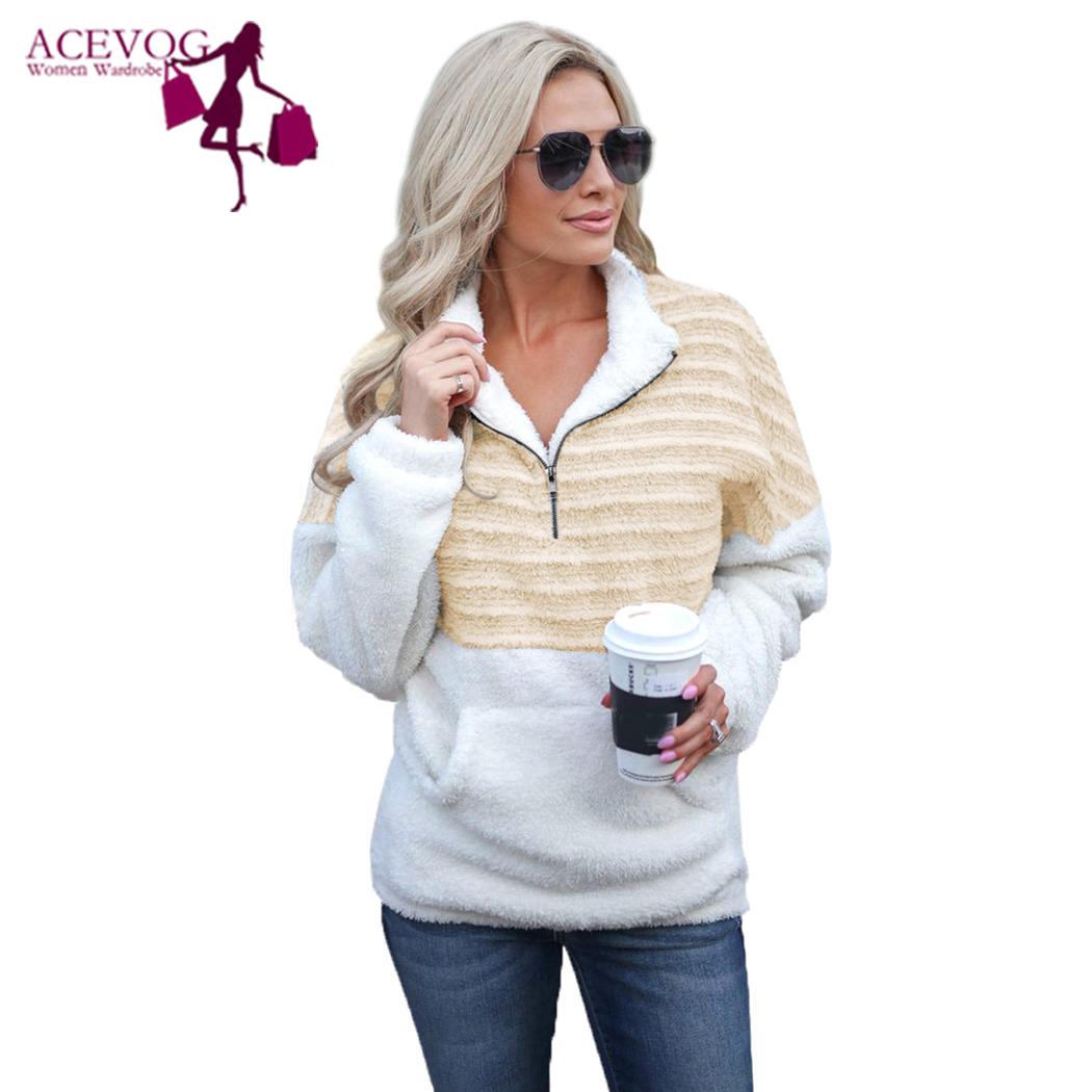 Vrouwen Lange Mouwen Jas Turndown Rits Zachte Fleece Casual Geen Uitloper Lente, Herfst, Winter Patchwork: A / s