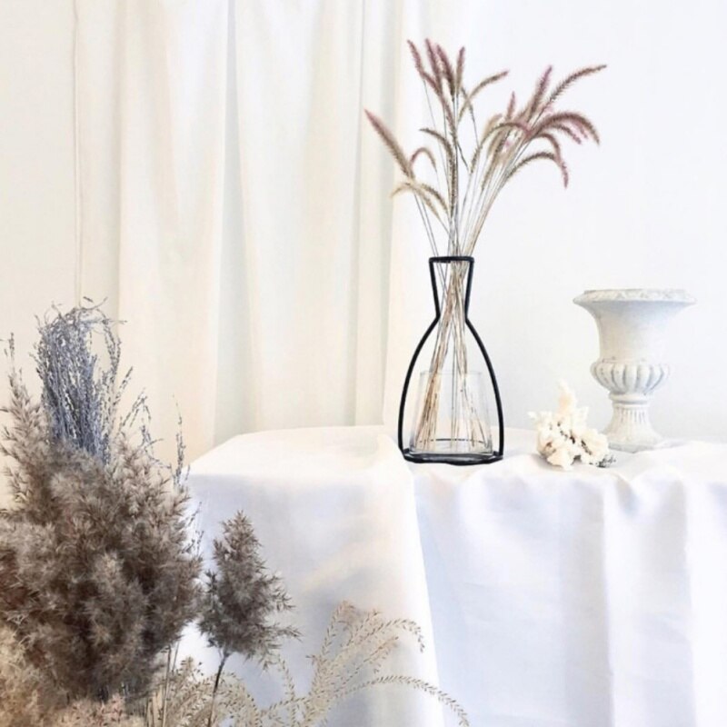 Smijern gjennomsiktig vase abstrakte svarte linjer minimalistisk abstrakt jernvase tørket blomstervasestativ ornamenter