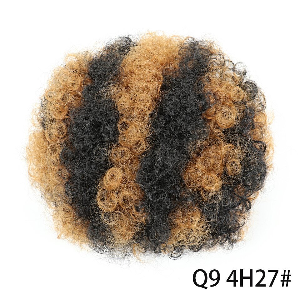 Chorliss – Chignon synthétique, postiche queue de cheval frisée courte marron bouffante à cordon de serrage, Chignon bouclé court: Q9 8inch 4H27