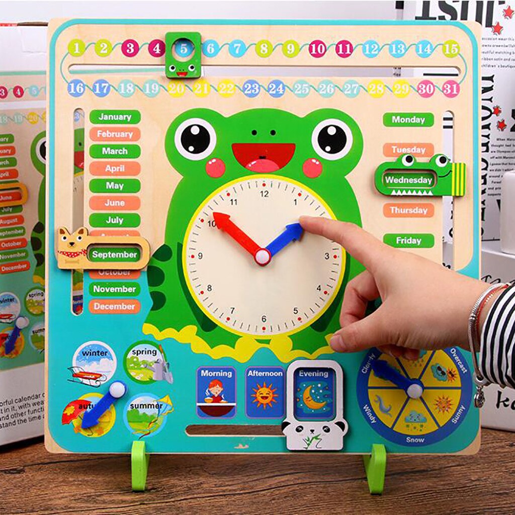 Houten Cartoon Kalender Klok Set Kinderen Hout Kalender Tijd Cognitieve Matching Speelgoed Kids Early Learning Onderwijs Speelgoed L4: Default Title