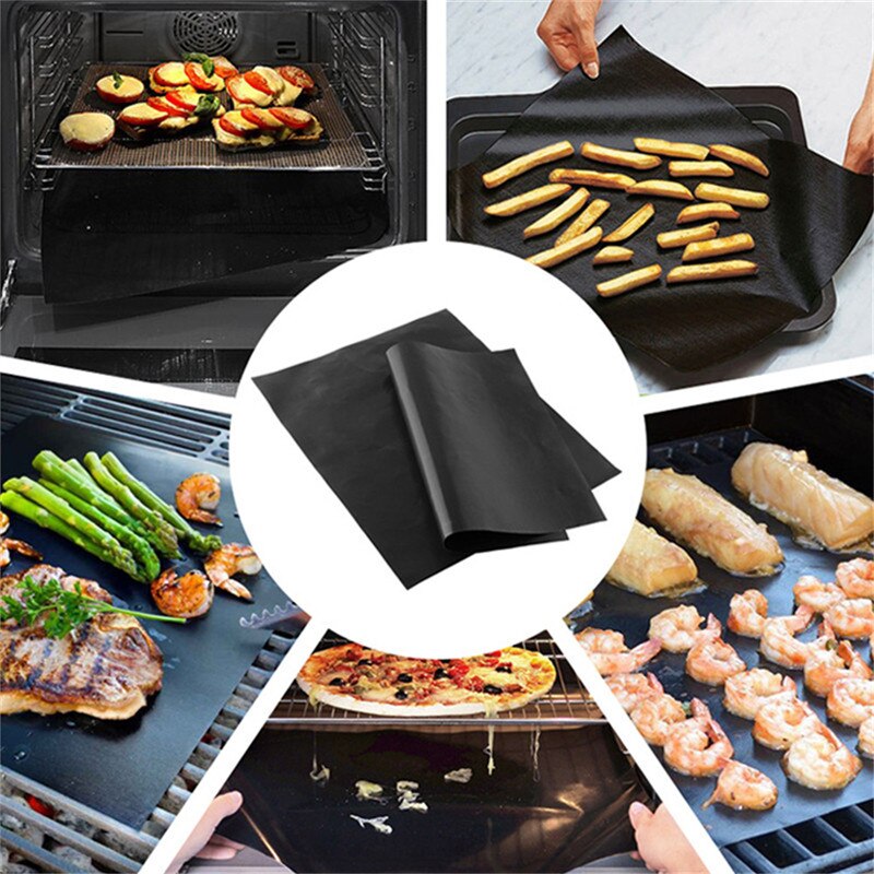 Plaque de cuisson réutilisable de plaque de cuisson de Barbecue de coussin de gril de BBQ antiadhésif de Ptfe 40x33cm pour des outils de tapis de gril de partie accessoires noirs d'or
