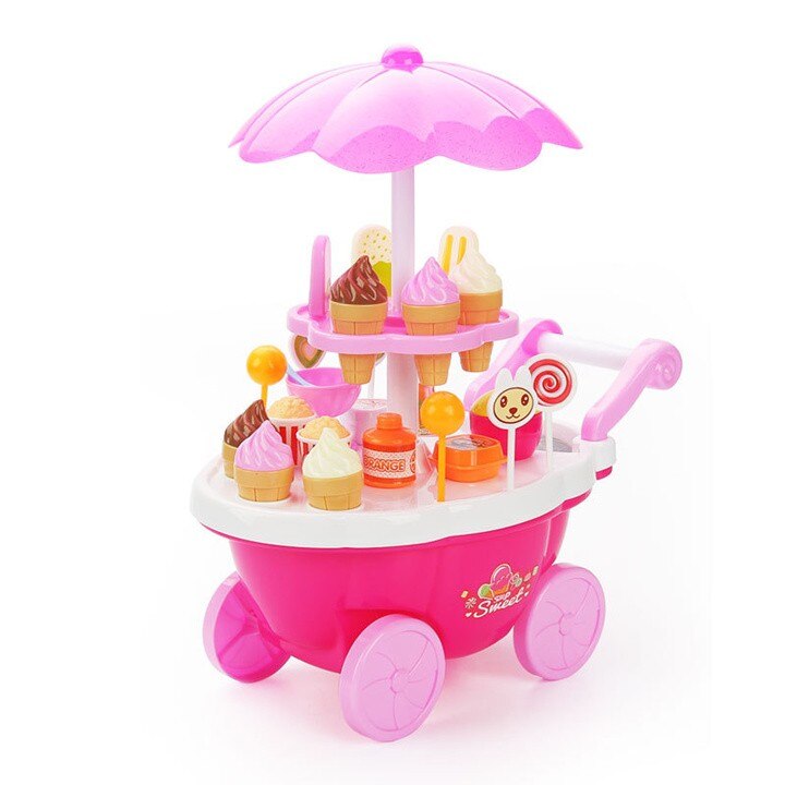 [Funny] Play House Game Kitchen Toys electronic Candy Ice Cream lollipop retail Stroller car with light music toy baby girl