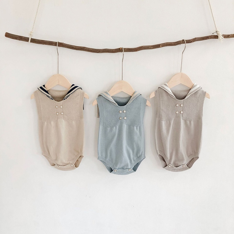 Milancel babykleding voor jongens, gebreide babykleding, hoge kraag, peuter jongens bodysuit, mouwloos, baby jumpsuit