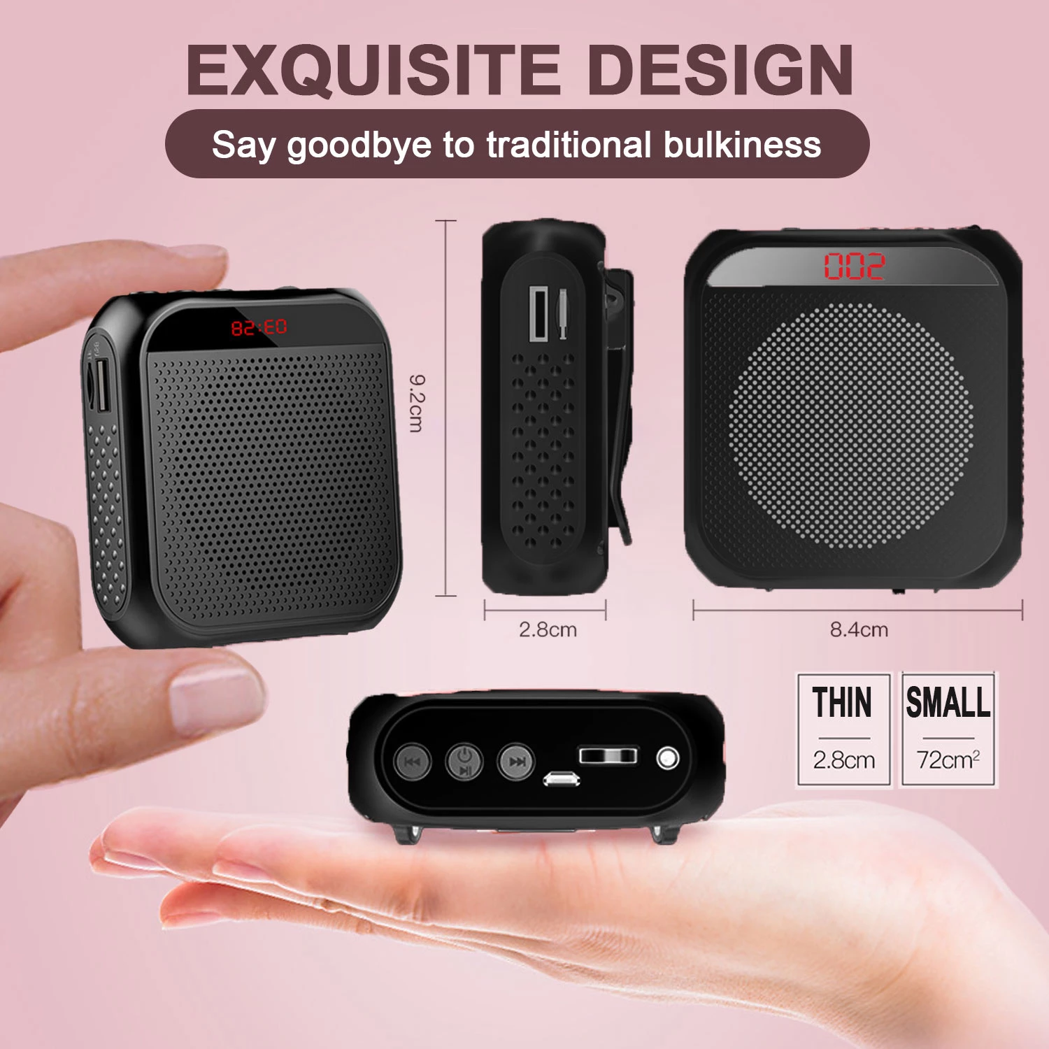 Amplificador de voz megáfono, altavoz de voz Personal portátil con pantalla de micrófono, altavoz para profesores, guía turística de voz