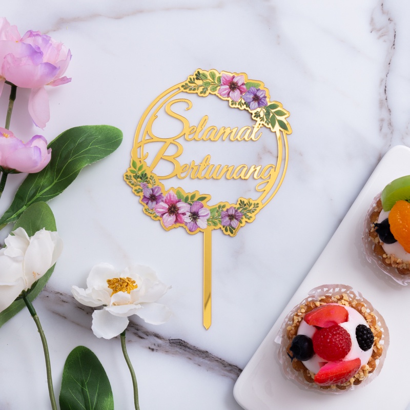 Selamat Bertunang Acrylic Cake Topper Happy Engagement Cake Decoration Flower Series: D Selamat B