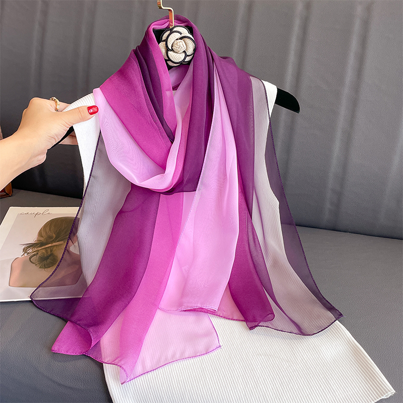 50*160CM mujer gasa gradiente bufanda chal lujo señora versátil protección solar decorar bufandas pañuelo para la cabeza: Azul