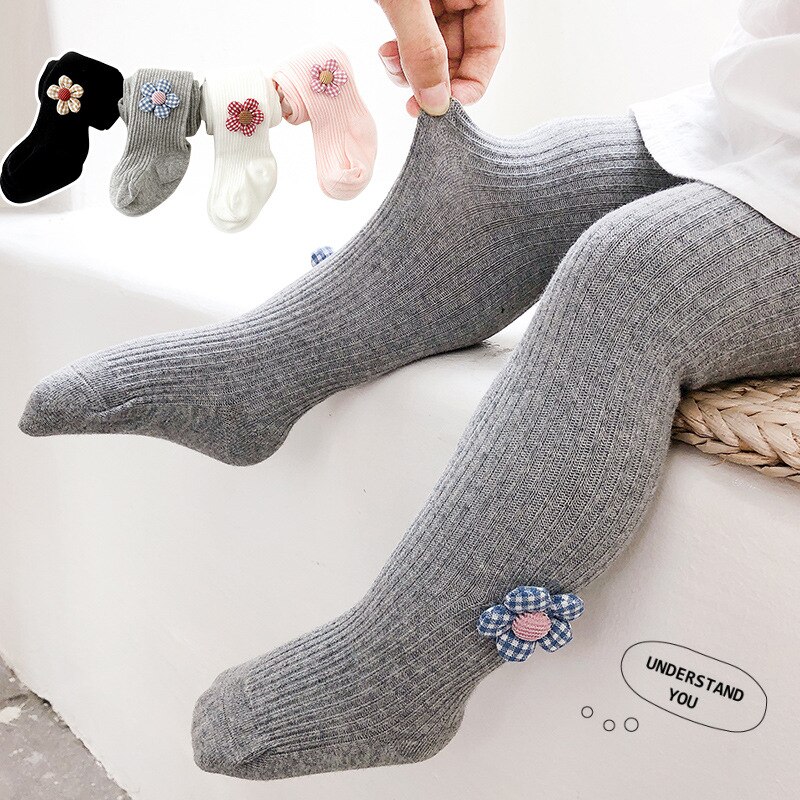 Collant per bambina fiore carino calze per bambini lavorate a maglia tinta unita ragazze a costine collant neonati vestiti per bambini