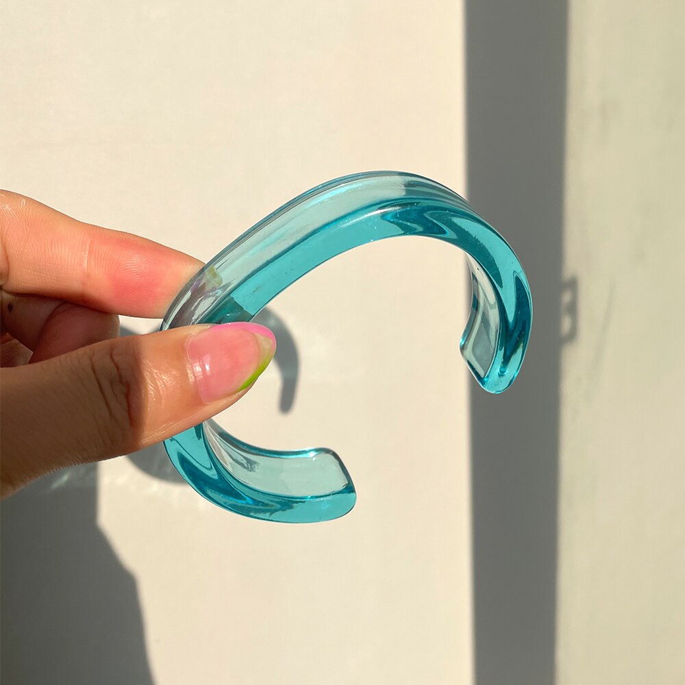 HZ – Bracelet Transparent en résine acrylique colorée, géométrique, Simple, ouvert, Version large, pour femmes et filles, de bijoux,: K