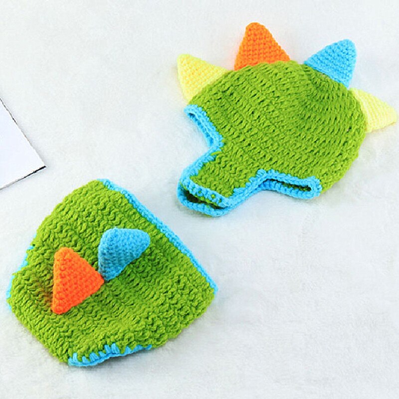 2 uds recién nacido atrezos para fotografía de bebés dinosaurio sombrero tejido al Crochet pantalones cortos bebé hecho a mano niño conjuntos: green