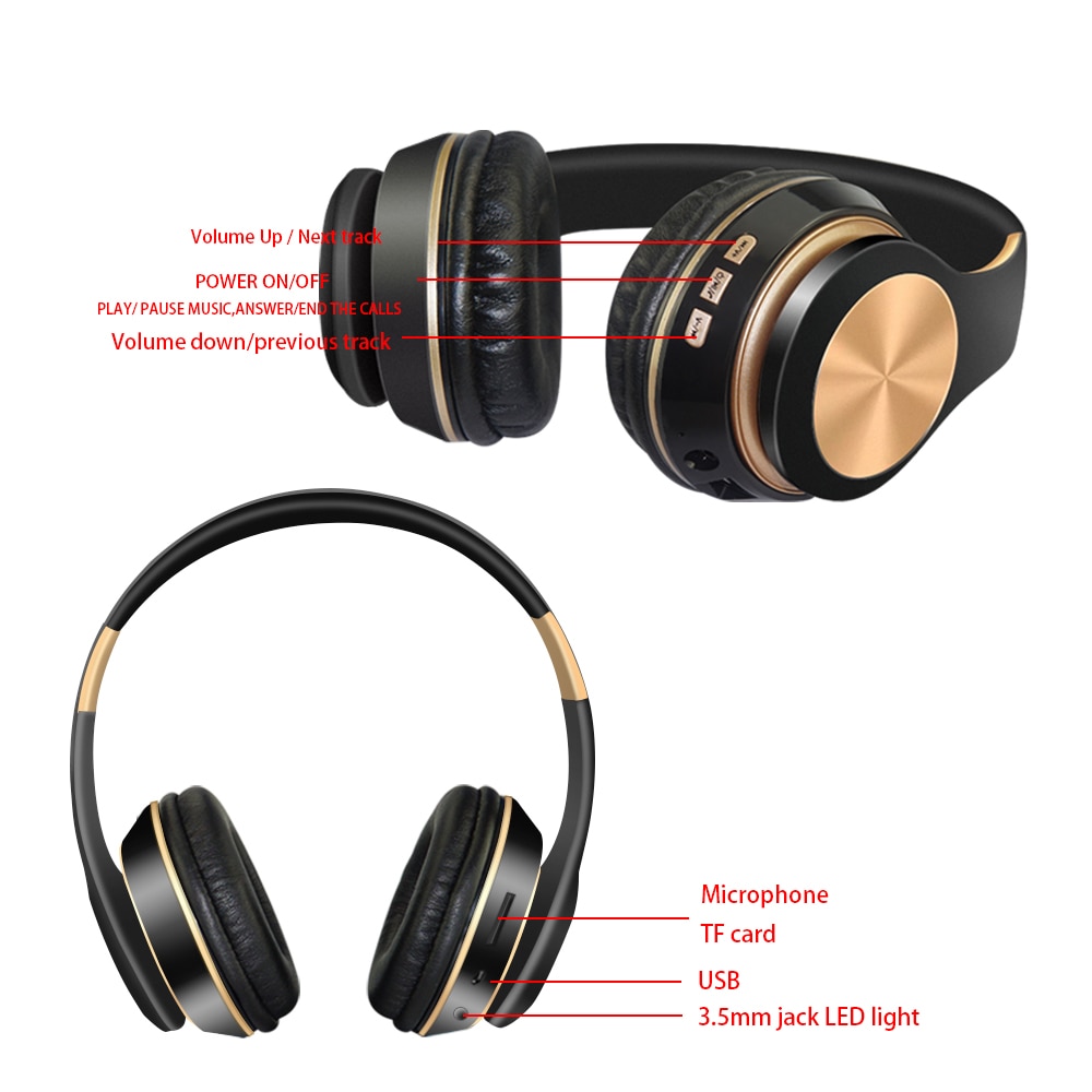 Bluetooth Hoofdtelefoon 5.0 3D Stereo Draadloze Hoofdtelefoon Met Mic Opvouwbare Headset Draadloze Koptelefoon Ondersteuning Tf Card