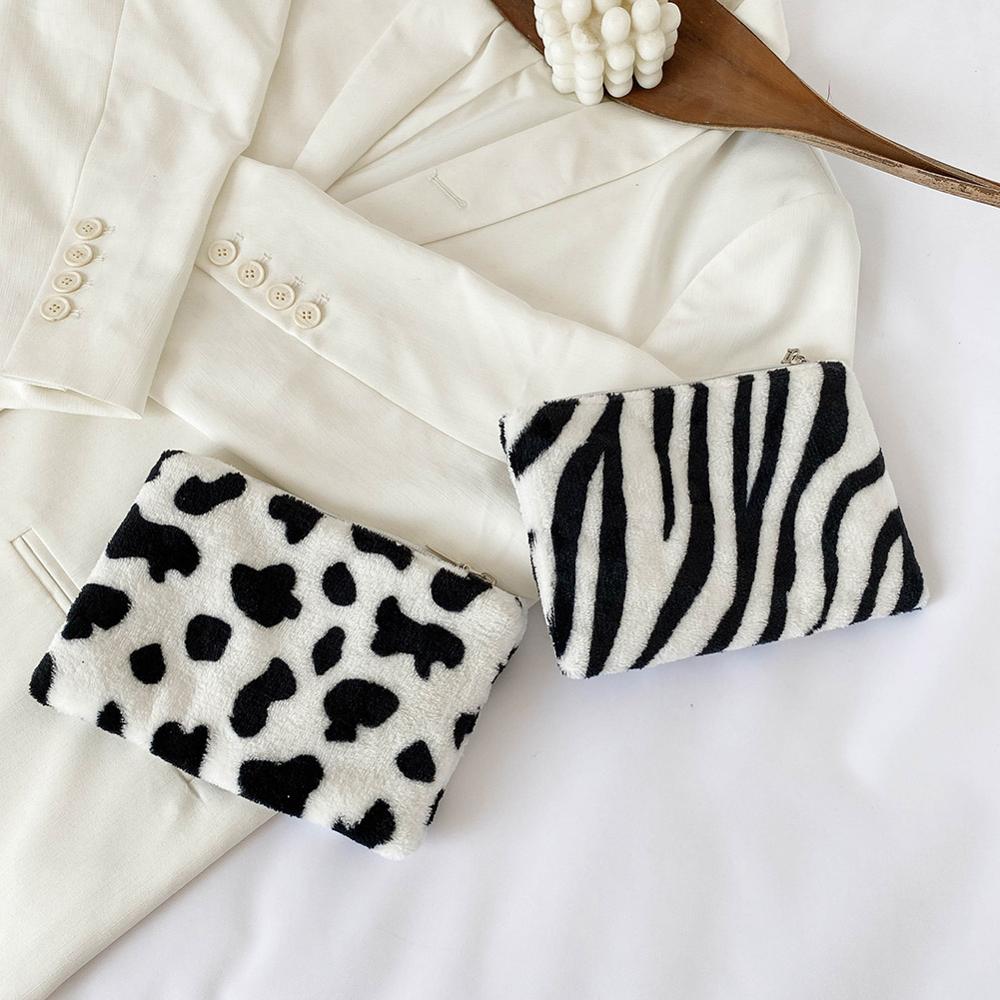 Mode Koe Zebra Patroon Pluche Portemonnees Vrouwen Meisjes Mini Opbergtas Credit Card Wallet Pocket Koppelingen Handbaag