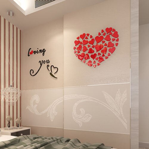 Ensemble Salle De Mariage Beauté Romatical Amour Coeur DIY 3D Miroir Acrylique Stickers Muraux Accueil Porte Art Décor
