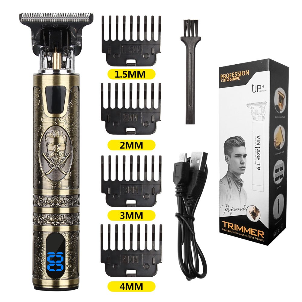 Tondeuse à cheveux électrique Vintage T9 pour hommes, rasoir Rechargeable USB 0mm, tondeuse à barbe professionnelle, salon de coiffure: gentleman