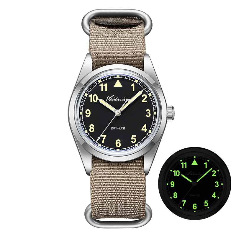 Reloj de cuarzo ADDIESDIVE, correa de nailon luminosa, cristal de espejo de burbuja de acero 316L VH31, caja arenada de buceo de 100M, reloj de hombre de 36mm: Rosa