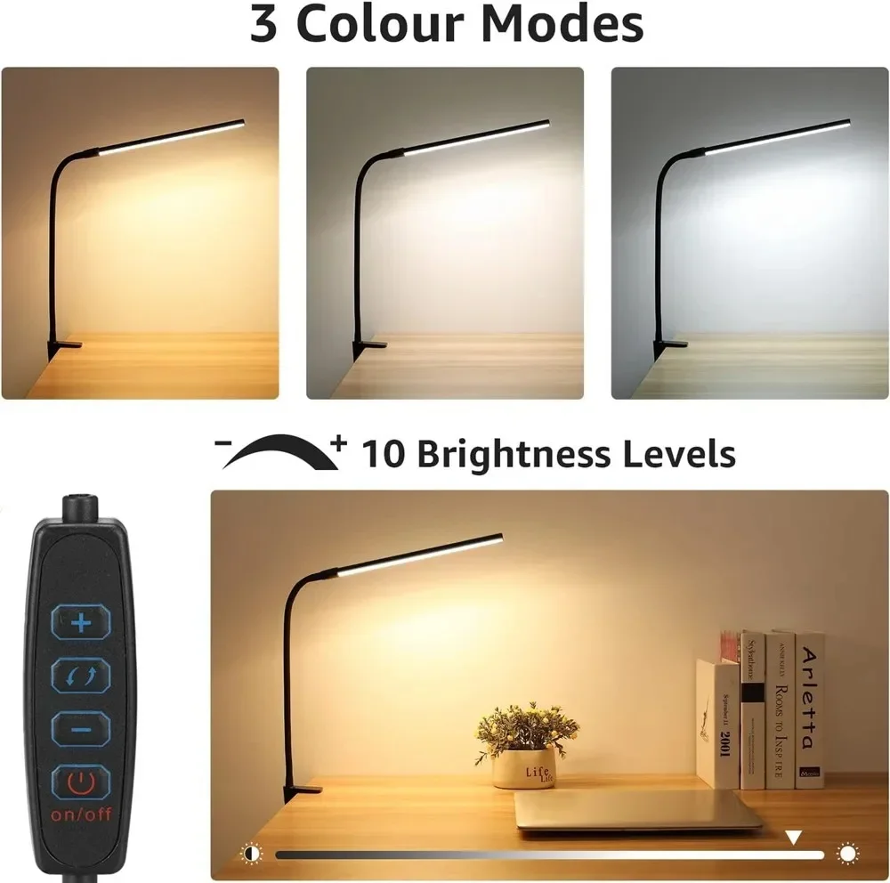 Leeslamp LED-bureaulamp met oogbescherming, leeslamp werklamp 3 kleuren kunnen worden geschakeld en aangepast.