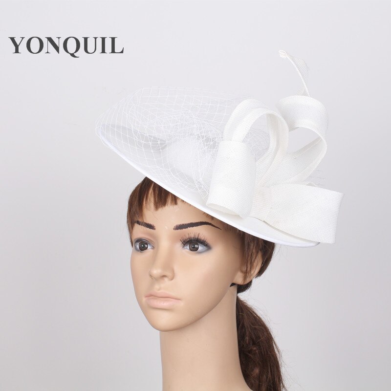 Tocado blanco grande tocados con velo de rejilla para novia, boda, tocado de terciopelo, diademas de ocasión, estilo