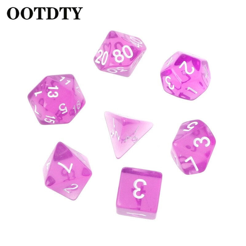 OOTTDTY 7Stck Klar polyedrisch Spiel Würfel Für Drachen Pfadfinder D20 D12 2xD10 D8 D6 D4 polyedrisch Spiel Würfel: LILA
