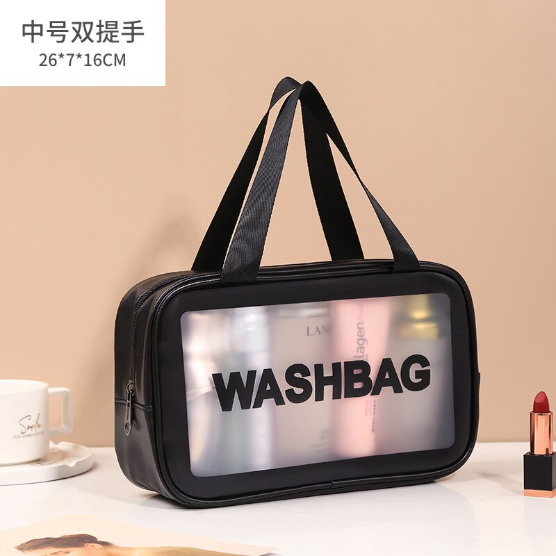 FUDEAM Transparent PVC kobiety kosmetyczka wodoodporne torby podróżne kosmetyczki organizuj PU makijaż torba torebka damska do prania: Medium Black C