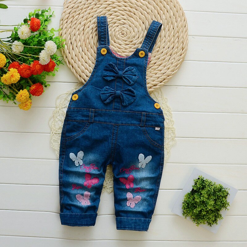 DIIMUU Spring Autumn Infant Baby Girls Clothing Denim Overalls Pants Children Clothes Long Pants 1-4T Kids Girl Rompers