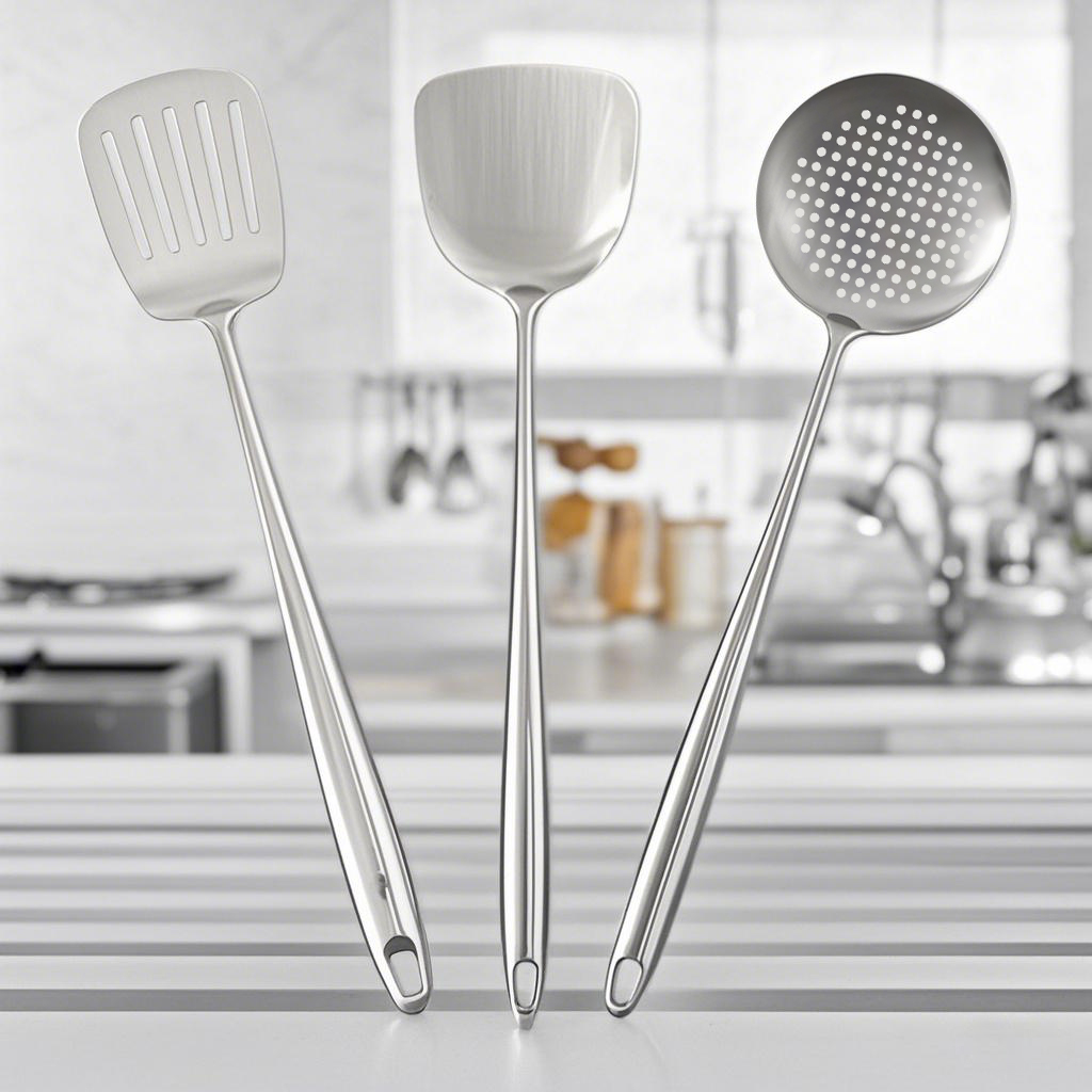 Espátula wok de aço inoxidável para alimentos, utensílios de cozinha de metal com fenda, colher, concha, conjunto de utensílios, acessórios de cozinha, ferramentas de cozinha: Marfim