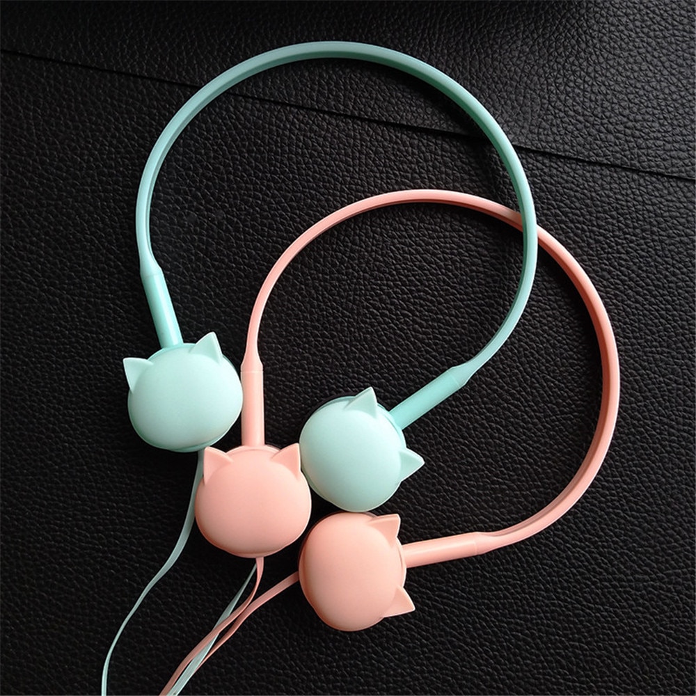 Cute Cat Colored Stereo Pink Headphones Headset Earphones for Samsung Xiaomi Kids Birthday With Retail box