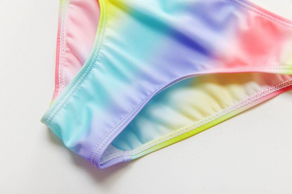 5-14Y Teenager Mädchen Badeanzug Zwei stücke freundlicher Biniki einstellen Regenbogen stil Mädchen Schwimmen Outfit freundlicher Bademode badeanzug