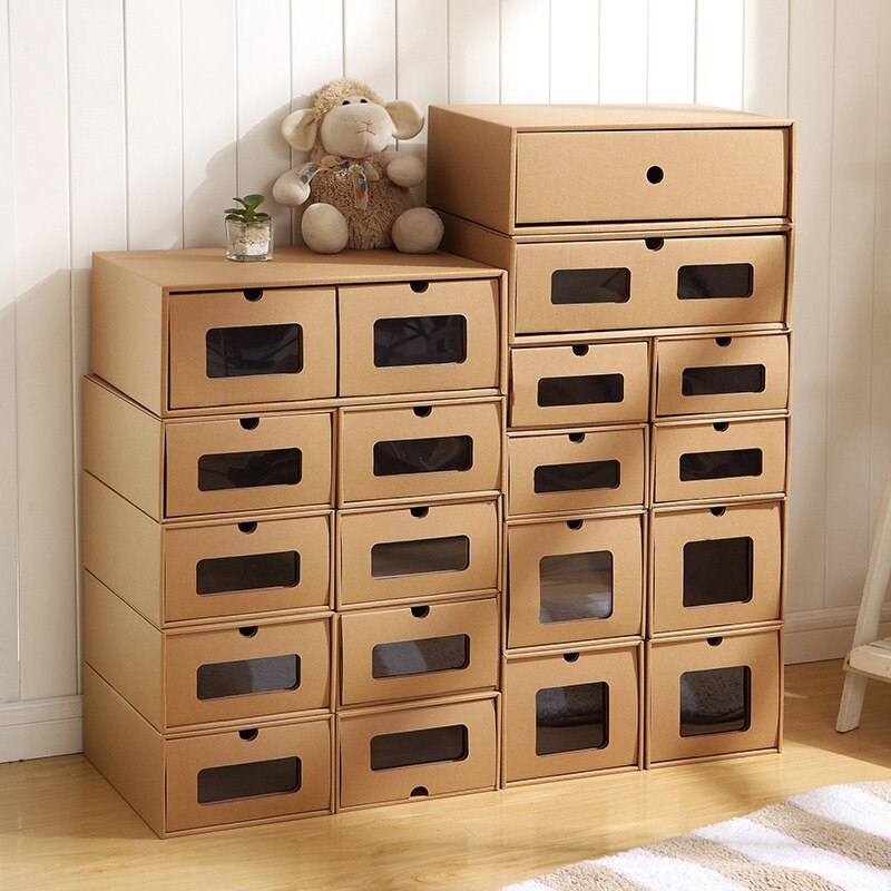 1pc Thickened Kraft Cardboard Box Drawer Shoebox Space Saving Storage Organizer Container Box Sports Shoes High Heels Holder