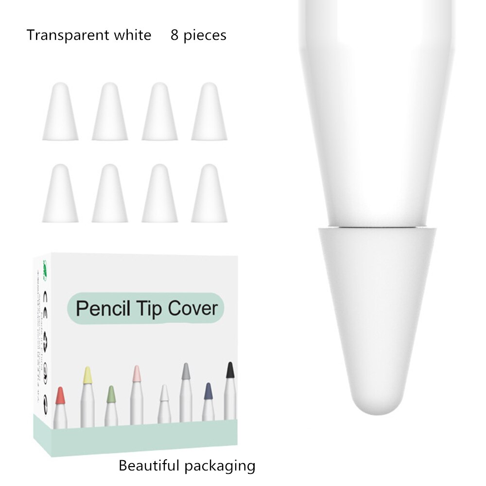 8Pcs/Lot For Apple Pencil 1 2 Tablet Stylus Touch Pen Nib Case Soft Silicone Protective Case For Apple Pen Case Touch Cover: Transparent white